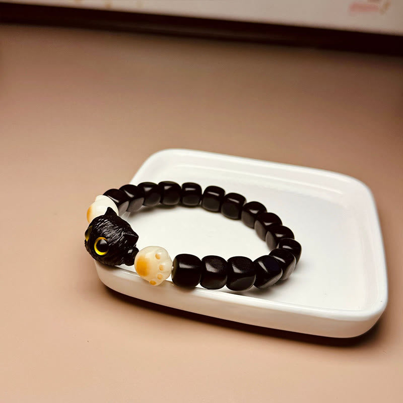 KarmaRipple's Ebony Wood Cute Cat Bodhi Seed Paw Claw Peace Bracelet p10