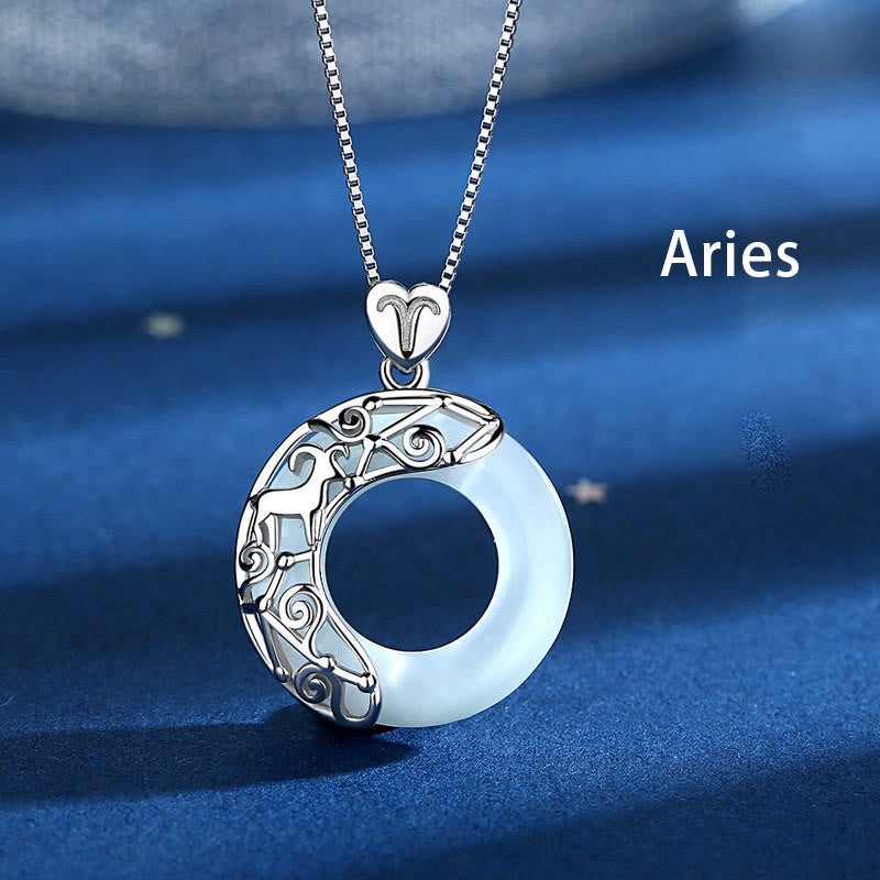 KarmaRipple's 925 Sterling Silver 12 Constellations of the Zodiac Cat's Eye Love Support Pendant Necklace p1