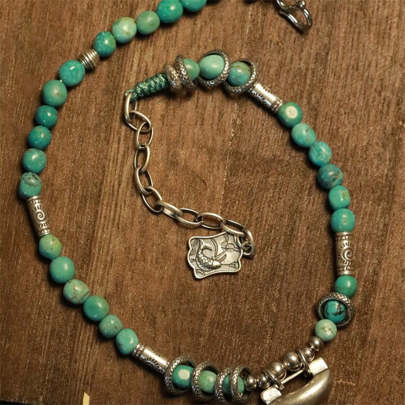KarmaRipple's 925 Sterling Silver Turquoise Small Beadwork Chinese Lock Talisman Strength Anklet p3