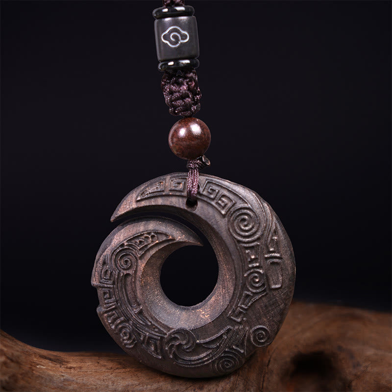 KarmaRipple's Ebony Wood Sandalwood One's Fortune Improves Design Pattern Peace Pendant Necklace p7
