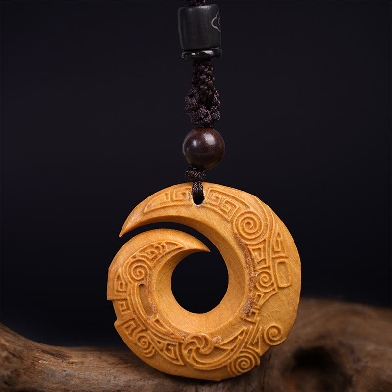 KarmaRipple's Ebony Wood Sandalwood One's Fortune Improves Design Pattern Peace Pendant Necklace p16