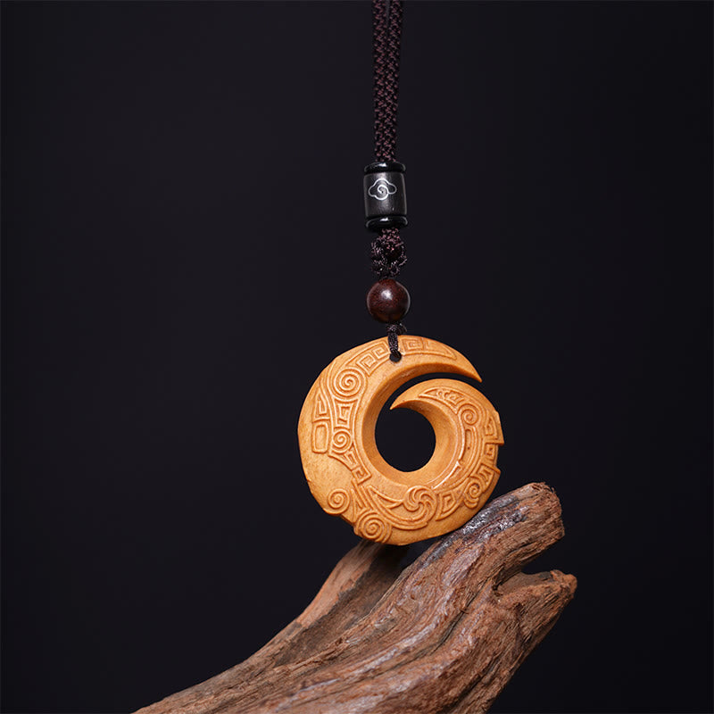 KarmaRipple's Ebony Wood Sandalwood One's Fortune Improves Design Pattern Peace Pendant Necklace p12