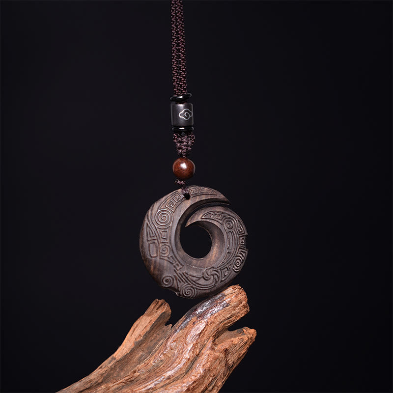 KarmaRipple's Ebony Wood Sandalwood One's Fortune Improves Design Pattern Peace Pendant Necklace p5