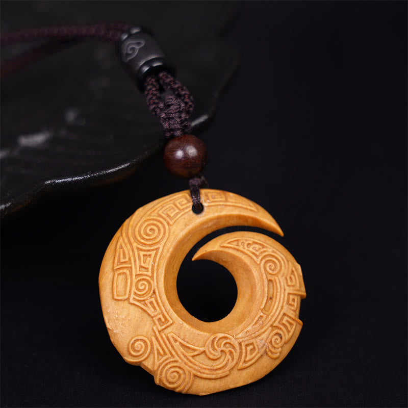 KarmaRipple's Ebony Wood Sandalwood One's Fortune Improves Design Pattern Peace Pendant Necklace p15