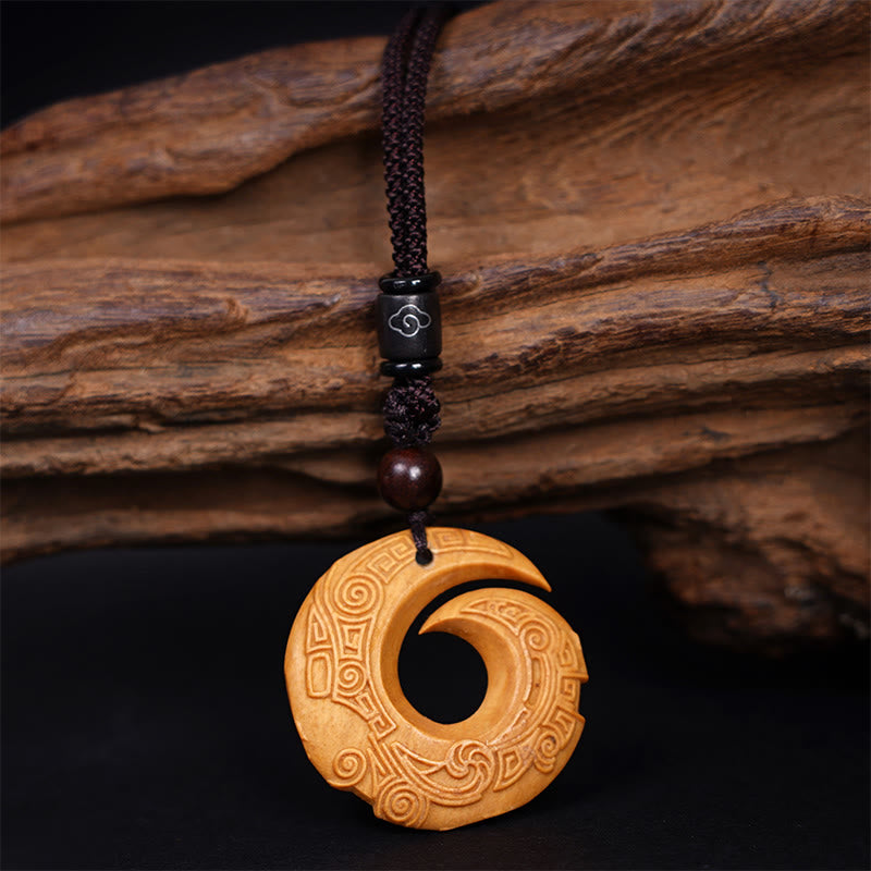 KarmaRipple's Ebony Wood Sandalwood One's Fortune Improves Design Pattern Peace Pendant Necklace p14