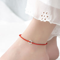 KarmaRipple's 925 Sterling Silver Peace Buckle Fortune String Braid Rope Anklet