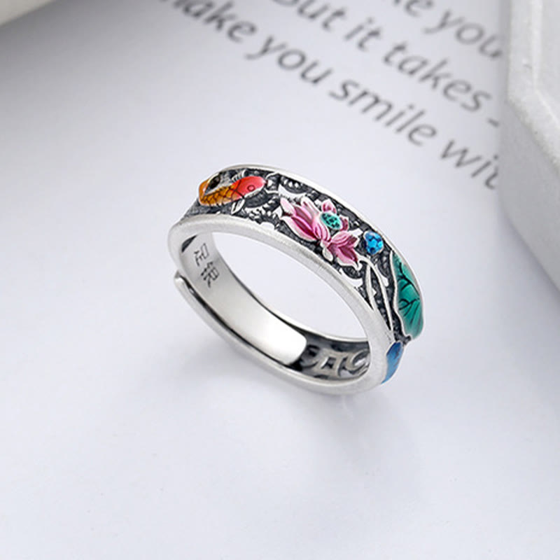 KarmaRipple's 925 Sterling Silver Koi Fish Lotus Fortune Everything Goes Well Ring p3