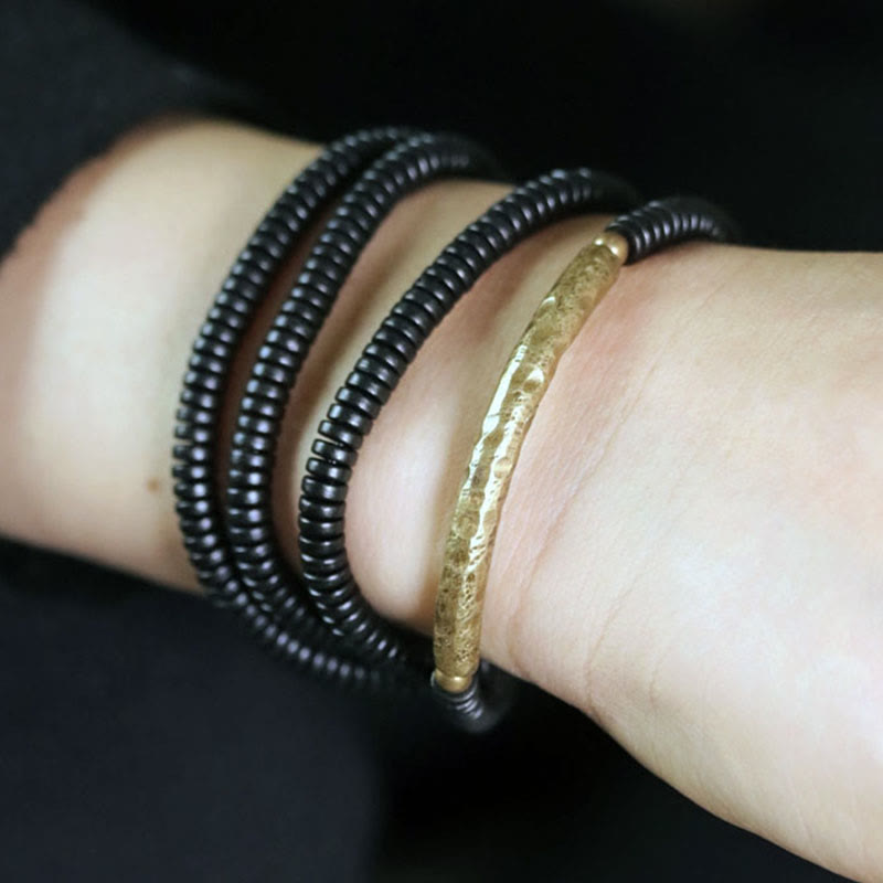 KarmaRipple's Tibetan Ebony Wood Beadwork Bronze Peace Multilayered Bracelet p6