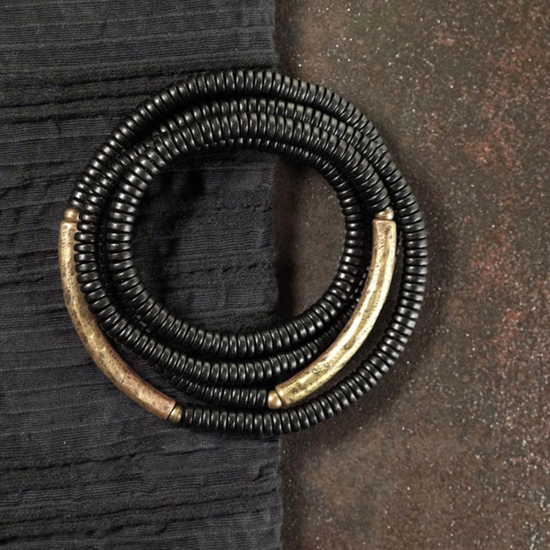 KarmaRipple's Tibetan Ebony Wood Beadwork Bronze Peace Multilayered Bracelet p9