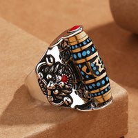 KarmaRipple's Tibetan Om Mani Padme Hum Garuda Dzi Bead Pattern Peace Rotatable Ring