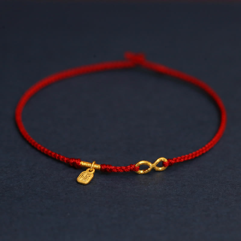 KarmaRipple's 999 Gold Mobius Infinite Love Fu Character Bronze Coin Protection Handmade Ultra-Thin Rope Bracelet p42