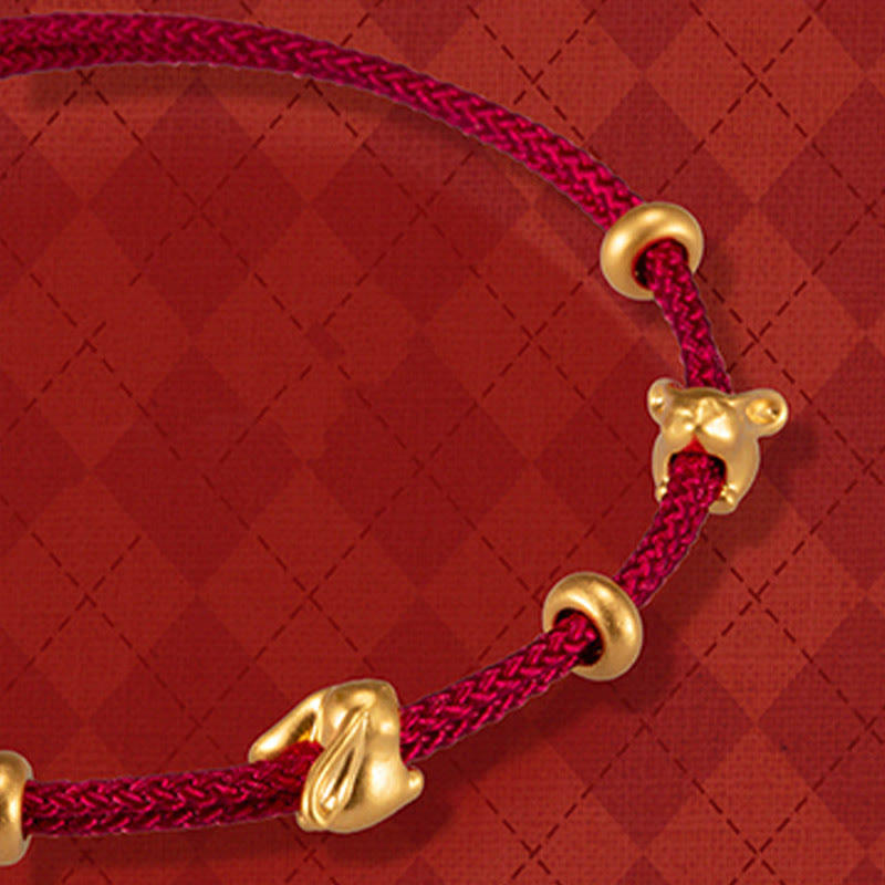 KarmaRipple's 999 Gold Small Fortunate Rabbit Osmanthus Design Handmade Luck?Braided Rope Bracelet p25