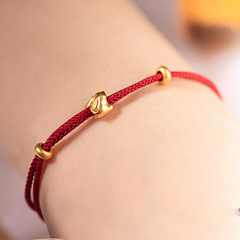 KarmaRipple's 999 Gold Small Fortunate Rabbit Osmanthus Design Handmade Luck?Braided Rope Bracelet p7