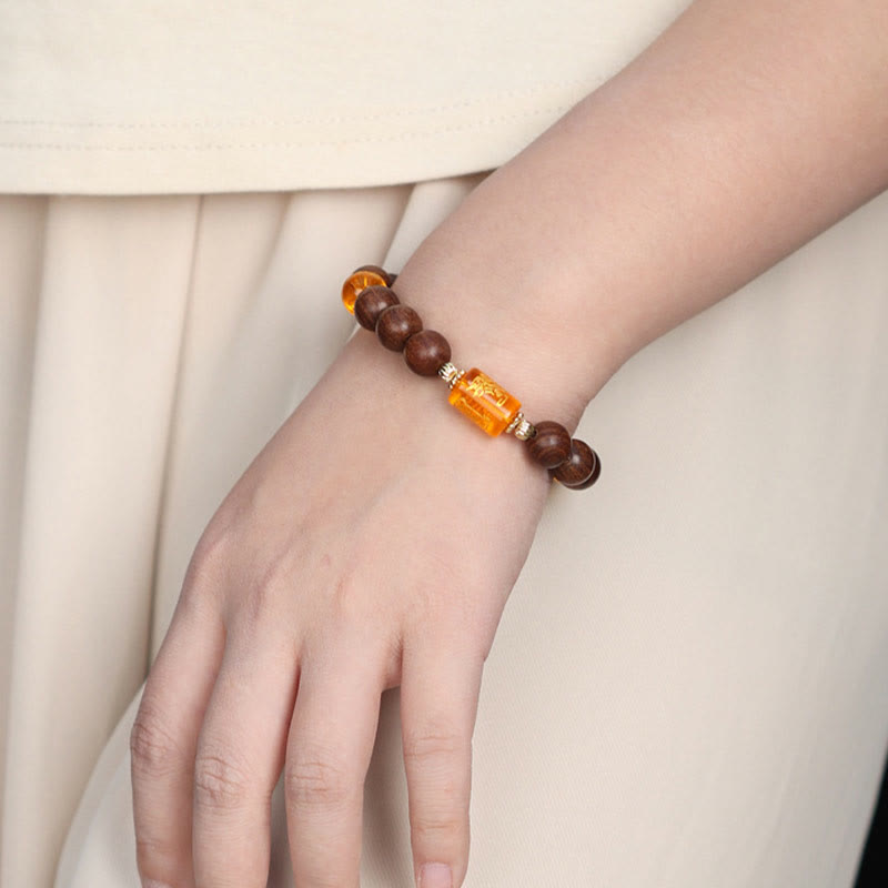 KarmaRipple's Authentic Phoebe Zhennan Wood Om Mani Padme Hum God Of Wealth Gemstone Protection Bracelet p14