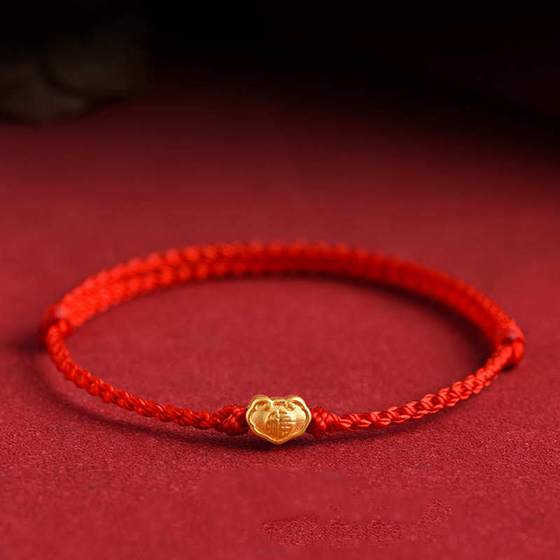 KarmaRipple's 999 Gold Chinese Lock Talisman Fu Character Protection Handmade Rope Bracelet p1