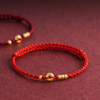 KarmaRipple's 999 Gold Small Peace Buckle Design Handmade Luck?Braided Rope Bracelet Anklet