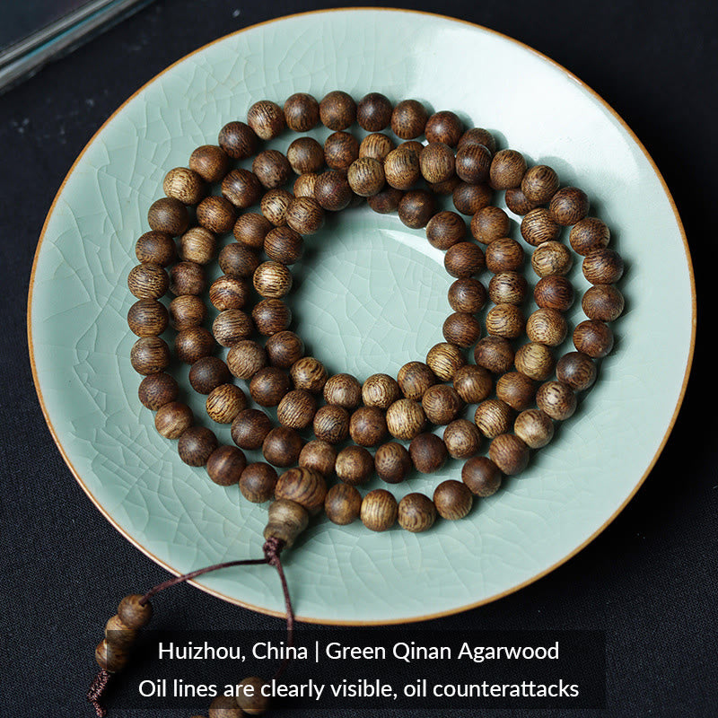 KarmaRipple's 108 Mala Beadwork Huizhou Green Qinan Agarwood Peace Strength Bracelet p7
