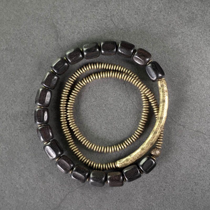 KarmaRipple's Vintage Peace Tibetan Ebony Wood Beadwork Bronze Multilayered Balancing Bracelet p13