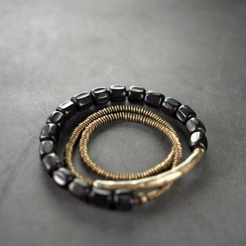 KarmaRipple's Vintage Peace Tibetan Ebony Wood Beadwork Bronze Multilayered Balancing Bracelet p14
