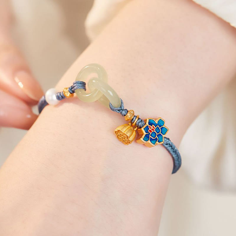 KarmaRipple's Hetian Jade Lotus Peace Buckle Woven Rope Fortune Bracelet p20