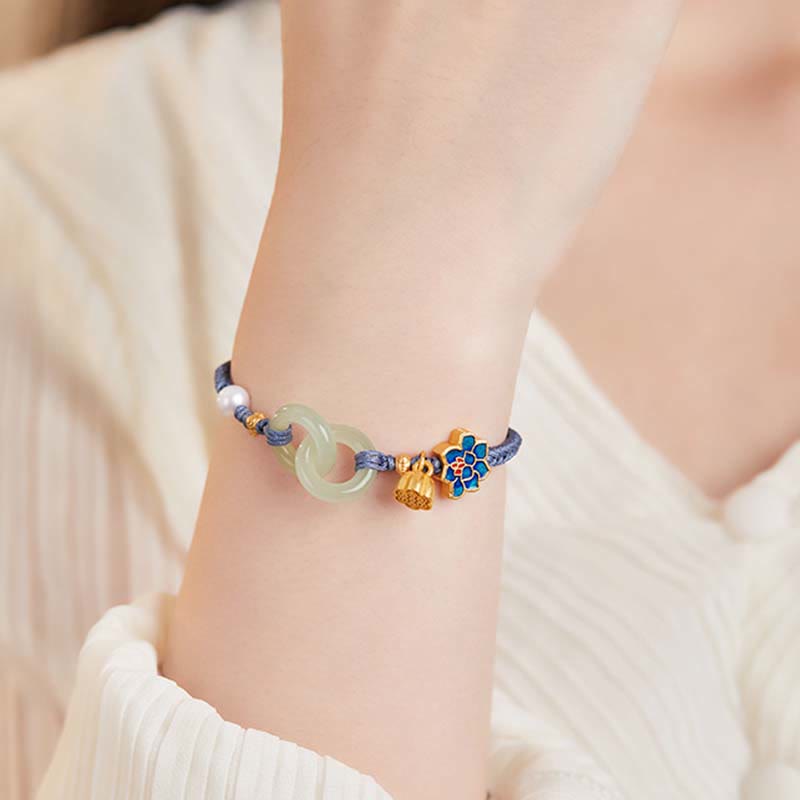KarmaRipple's Hetian Jade Lotus Peace Buckle Woven Rope Fortune Bracelet p17