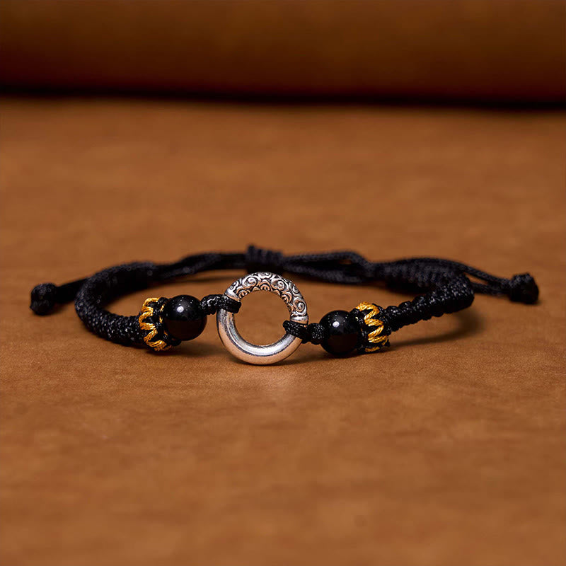 KarmaRipple's 925 Sterling Silver Plated Bronze Peace Buckle Protection Woven String Bracelet p12