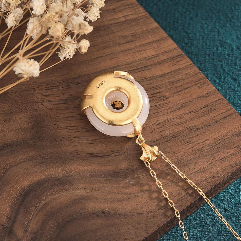 KarmaRipple's Ivory Jade Peace Buckle Mountains And Sea Fortune Pendant Necklace p4