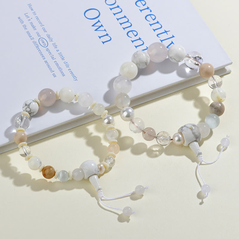 KarmaRipple's Ivory Agate Pearl 18 Beadwork Balance Fortune Bracelet p7