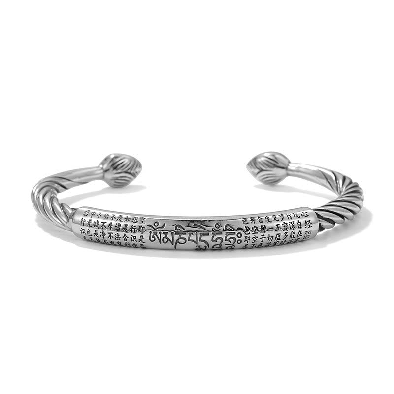 KarmaRipple's 999 Sterling Silver Six True Words Heart Sutra Woven Design Lotus Protection Bracelet Bangle p5