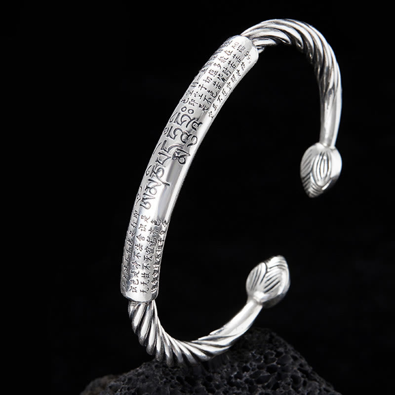 KarmaRipple's 999 Sterling Silver Six True Words Heart Sutra Woven Design Lotus Protection Bracelet Bangle p9