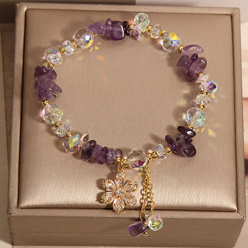 KarmaRipple's Amethyst Citrine Ivory Gemstone Zircon Flower Spiritual Balancing Bracelet p3