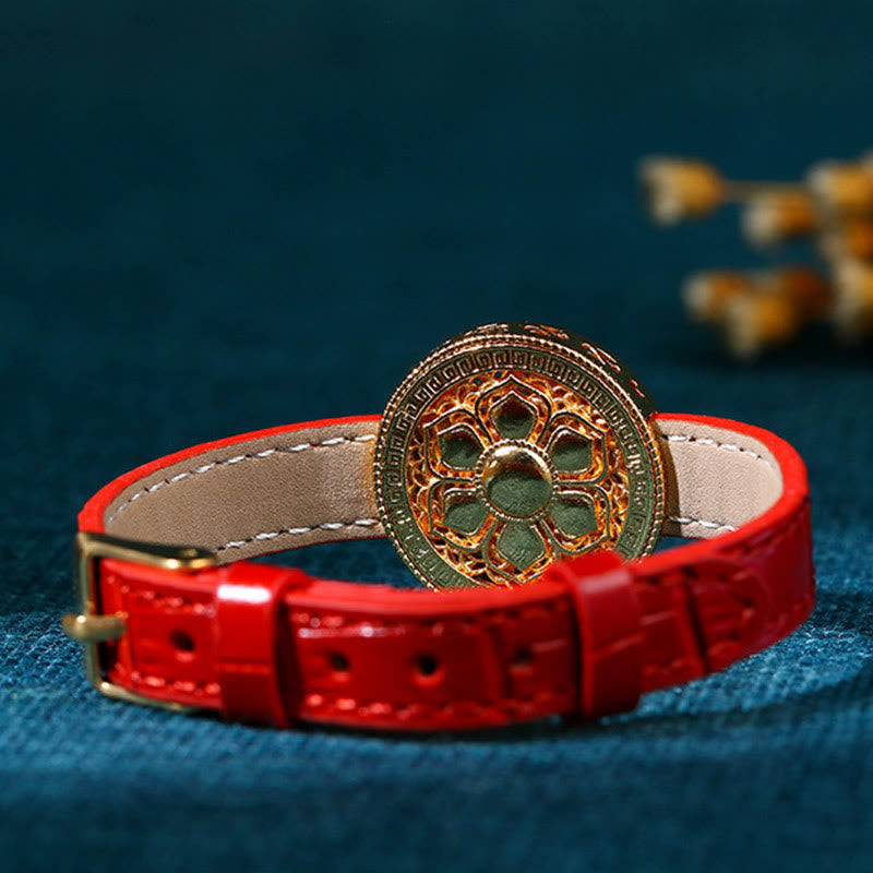 KarmaRipple's Six True Words Eight Treasures Compass Jade 24K Gold Plated Fortune Leather Bracelet p4