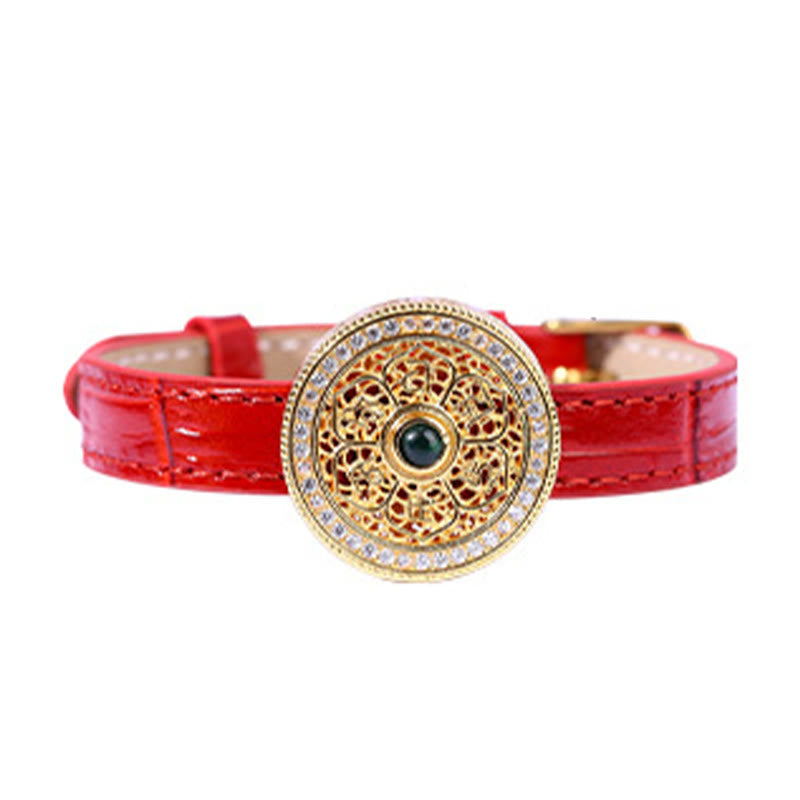 KarmaRipple's Six True Words Eight Treasures Compass Jade 24K Gold Plated Fortune Leather Bracelet p6