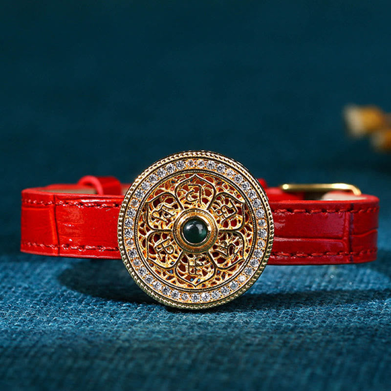 KarmaRipple's Six True Words Eight Treasures Compass Jade 24K Gold Plated Fortune Leather Bracelet p3