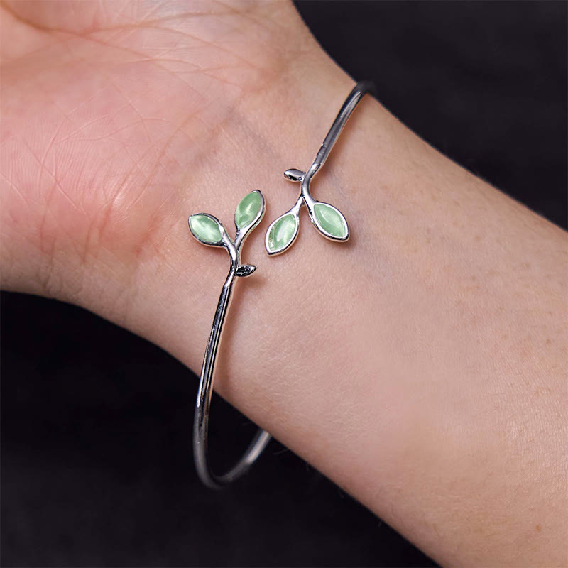 KarmaRipple's Leaf Pattern Cat Eye Support Cuff Bracelet Bangle p5
