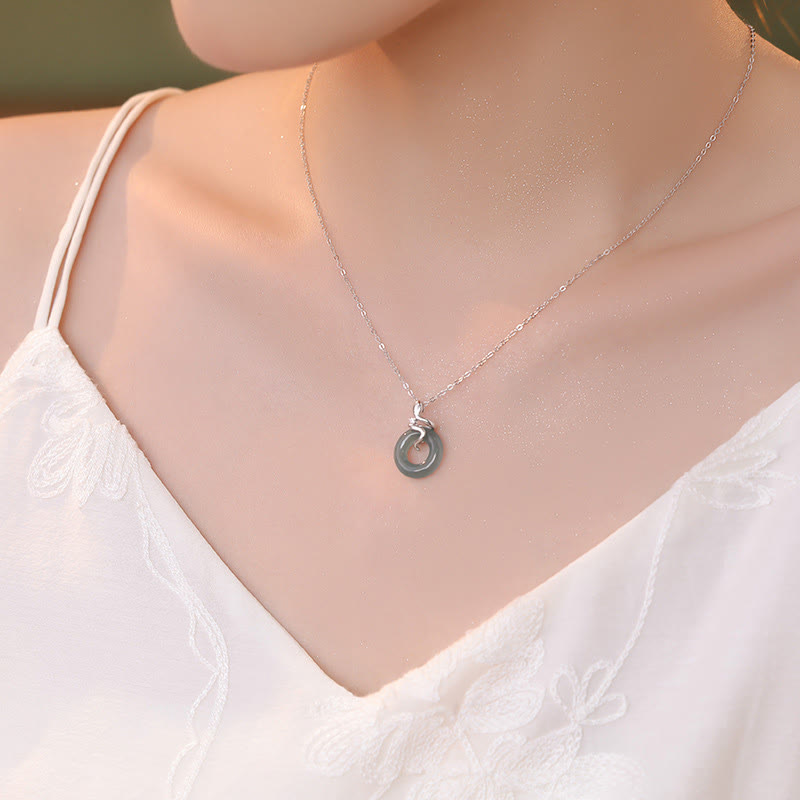 KarmaRipple's 925 Sterling Silver 18K Gold Jade Peace Buckle Spirit Snake Peace Pendant Necklace p3