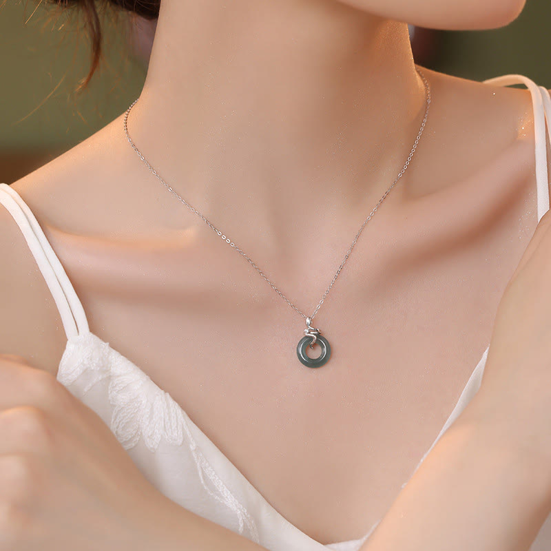 KarmaRipple's 925 Sterling Silver 18K Gold Jade Peace Buckle Spirit Snake Peace Pendant Necklace p5