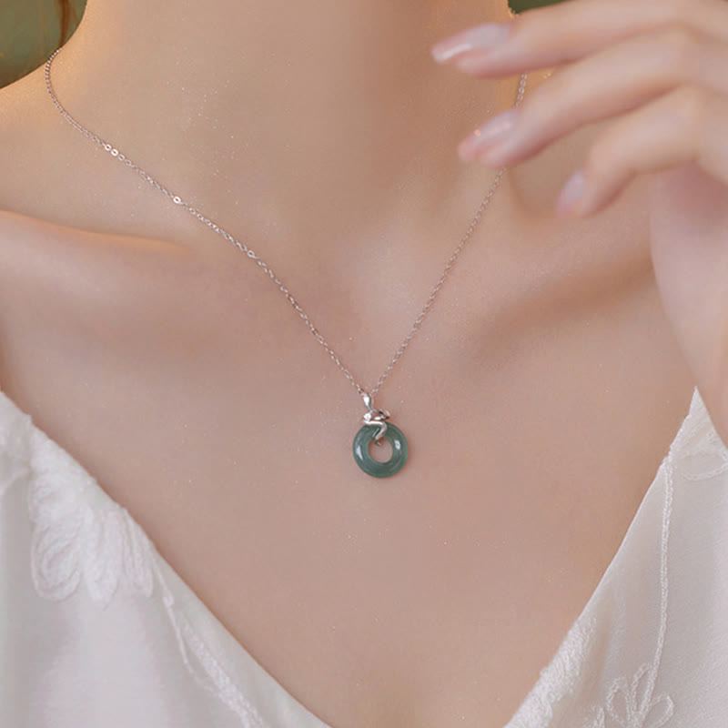KarmaRipple's 925 Sterling Silver 18K Gold Jade Peace Buckle Spirit Snake Peace Pendant Necklace p4