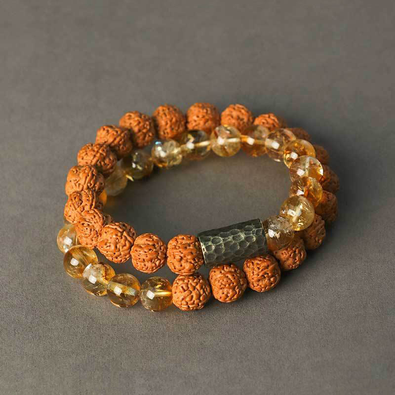 KarmaRipple's Citrine Sandalwood Bodhi Seed Protection Double Wrap Bracelet p5