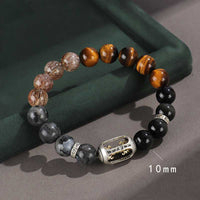 KarmaRipple's 925 Sterling Silver Black Onyx Gold Sheen Obsidian Lava Rock Tiger Eye Six True Words Wealth Protection Bracelet