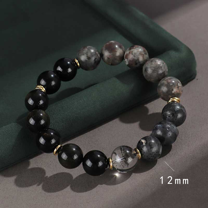 KarmaRipple's 925 Sterling Silver Black Onyx Gold Sheen Obsidian Lava Rock Tiger Eye Six True Words Wealth Protection Bracelet p17
