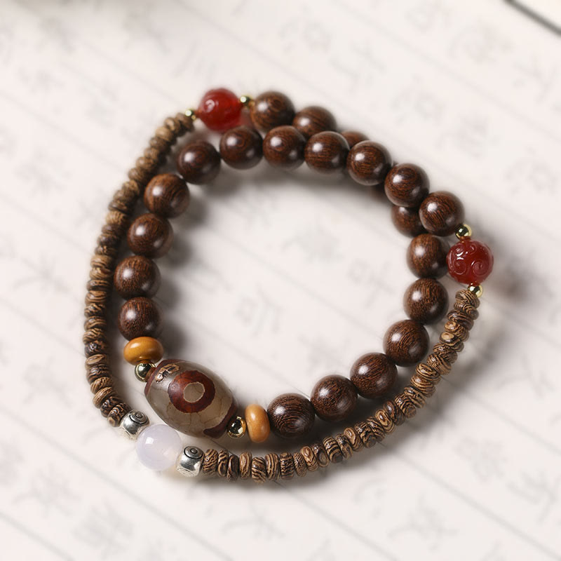 KarmaRipple's Ebony Sandalwood Green Sandalwood Dzi Bead Balance Calm Double Wrap Bracelet p3