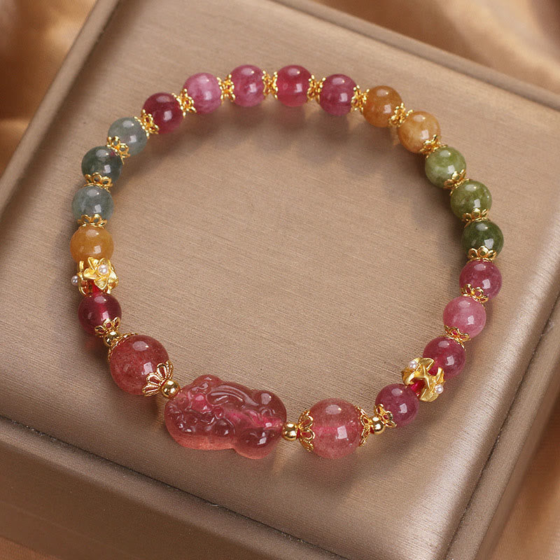 KarmaRipple's Tourmaline Strawberry Quartz Pink Gemstone PIXIU Love Bracelet p18
