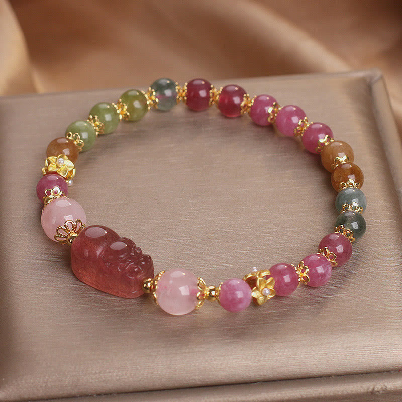 KarmaRipple's Tourmaline Strawberry Quartz Pink Gemstone PIXIU Love Bracelet p2