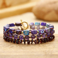 KarmaRipple's Amethyst Garnet Emperor Stone Communication Triple Wrap Bracelet