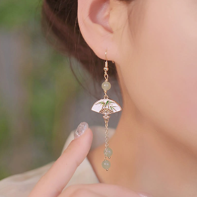 KarmaRipple's 14K Gold Filled Bronze Jade Fan Bamboo Abundance Earrings p3