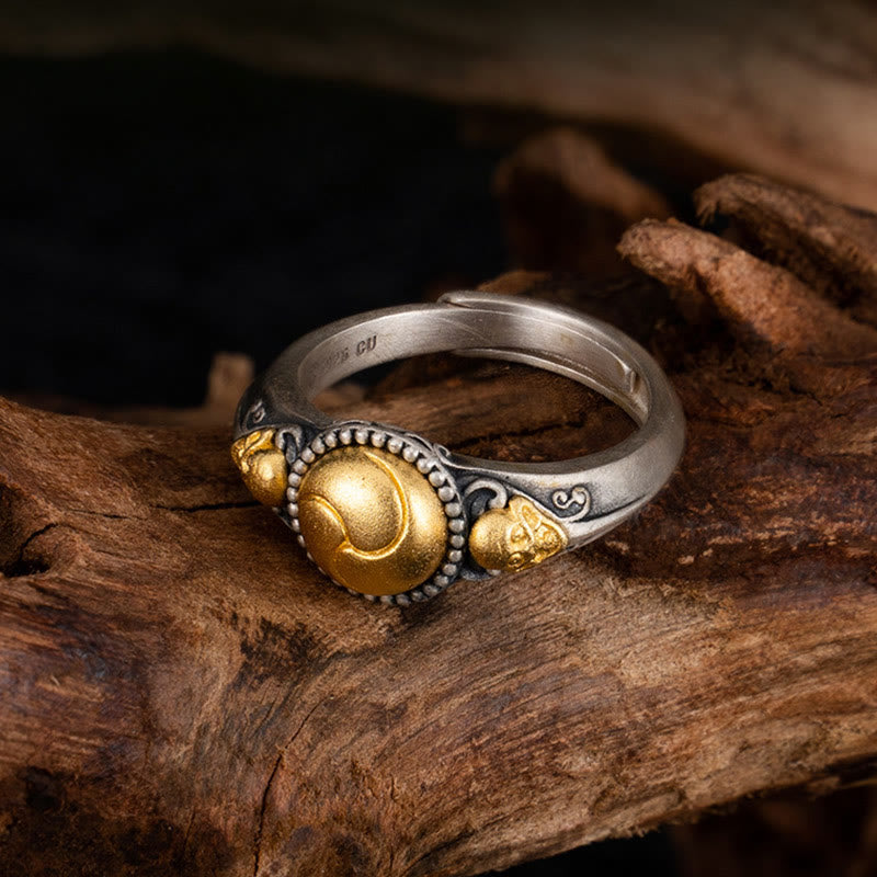 KarmaRipple's 925 Sterling Silver Plated Gold Skeleton Balance Adjustable Ring p4