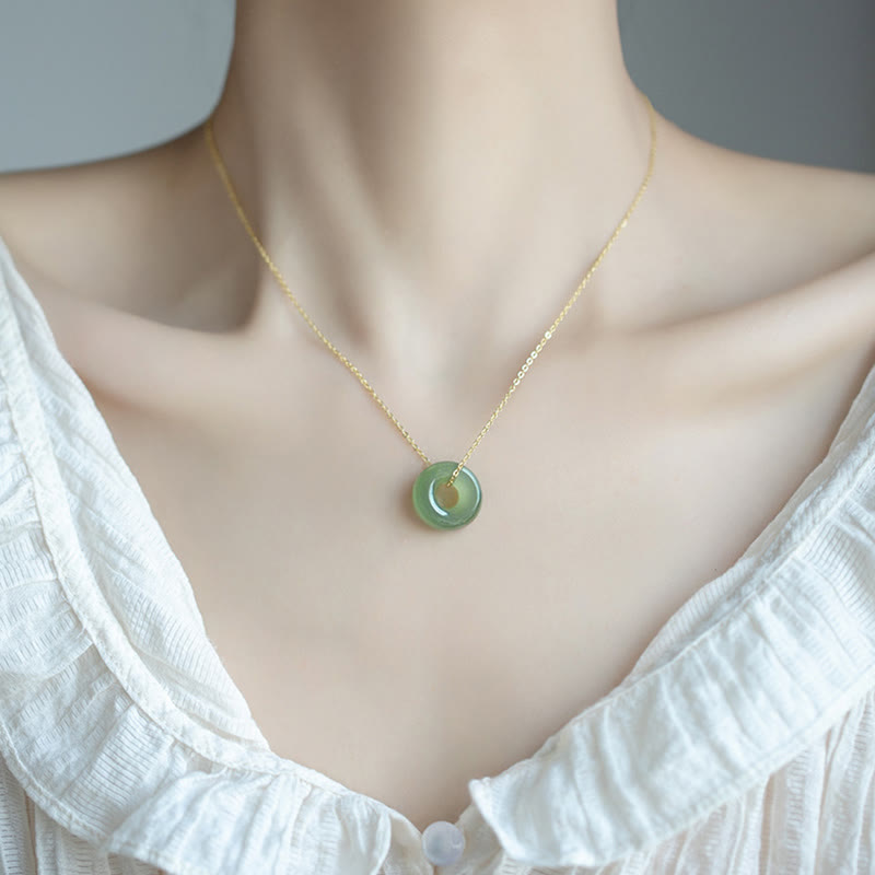KarmaRipple's 925 Sterling Silver Plated Gold Hetian Jade Peace Buckle Pendant Necklace p5