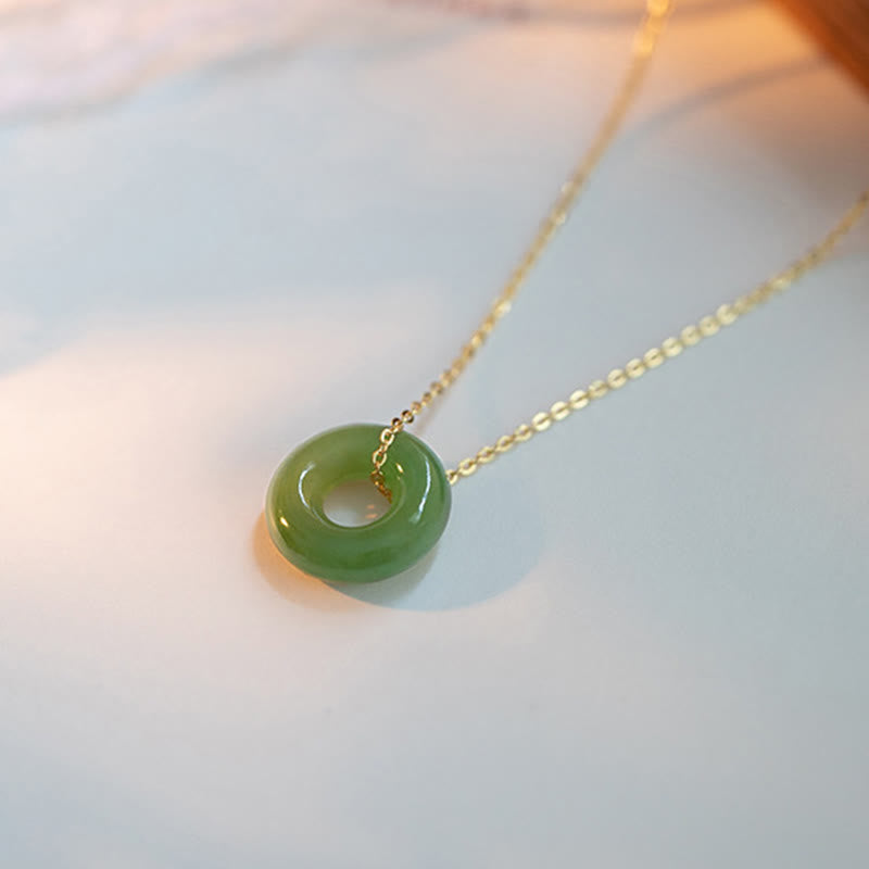 KarmaRipple's 925 Sterling Silver Plated Gold Hetian Jade Peace Buckle Pendant Necklace p2