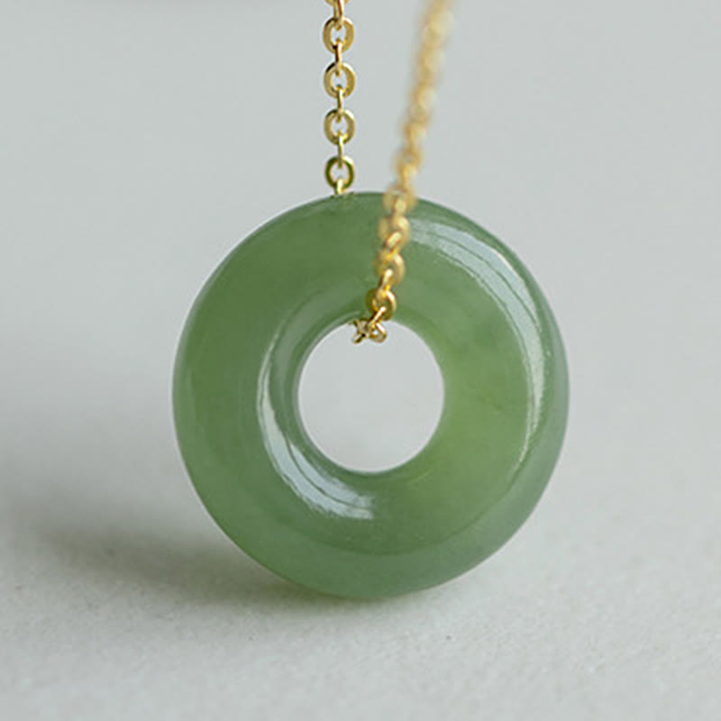 KarmaRipple's 925 Sterling Silver Plated Gold Hetian Jade Peace Buckle Pendant Necklace p4